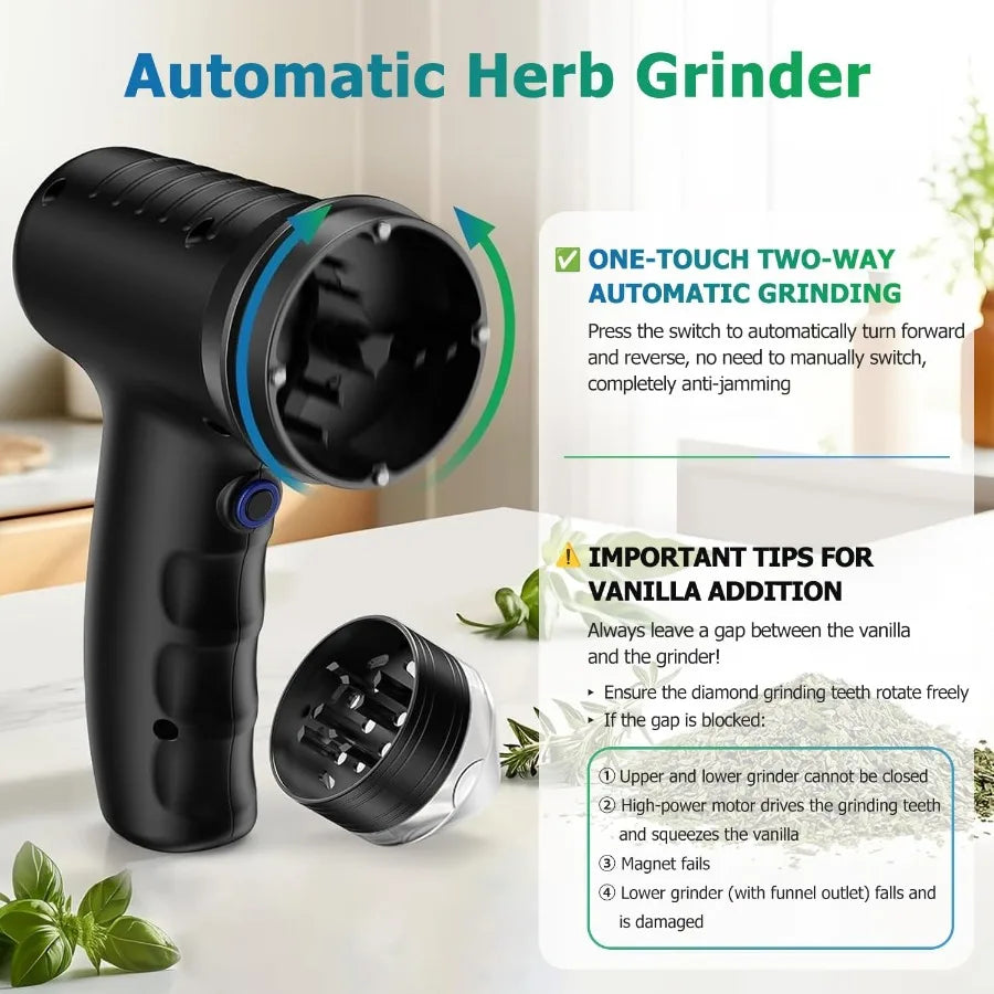 Electric Herb Grinder USB Rechargeable Automatic with Digital Display 1.5g Single Grinding for Kitchen Herbs Spices Black Silve