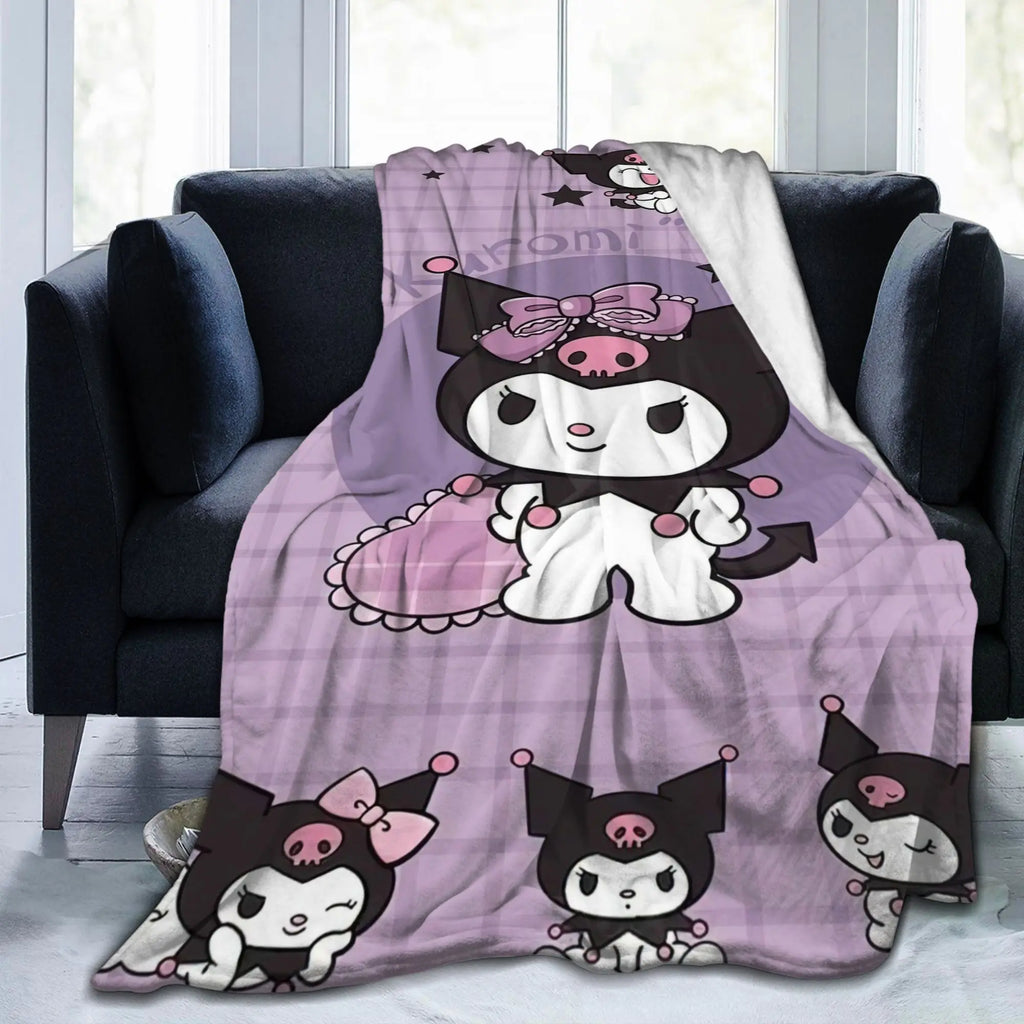Purple Kuromi Blankets Kawaii Cartoon Wool Awesome Breathable Throw Blankets for Bedspread Autumn/Winter
