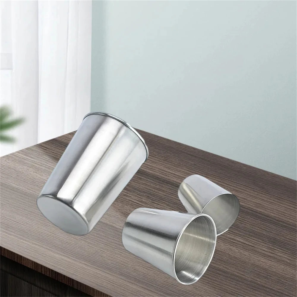 4pcs/Set Stainless Steel Cups with Storage Bag Metal Drinking Cups Stackable Water Tumblers 30ml/70ml/170ml for Outdoor Travel