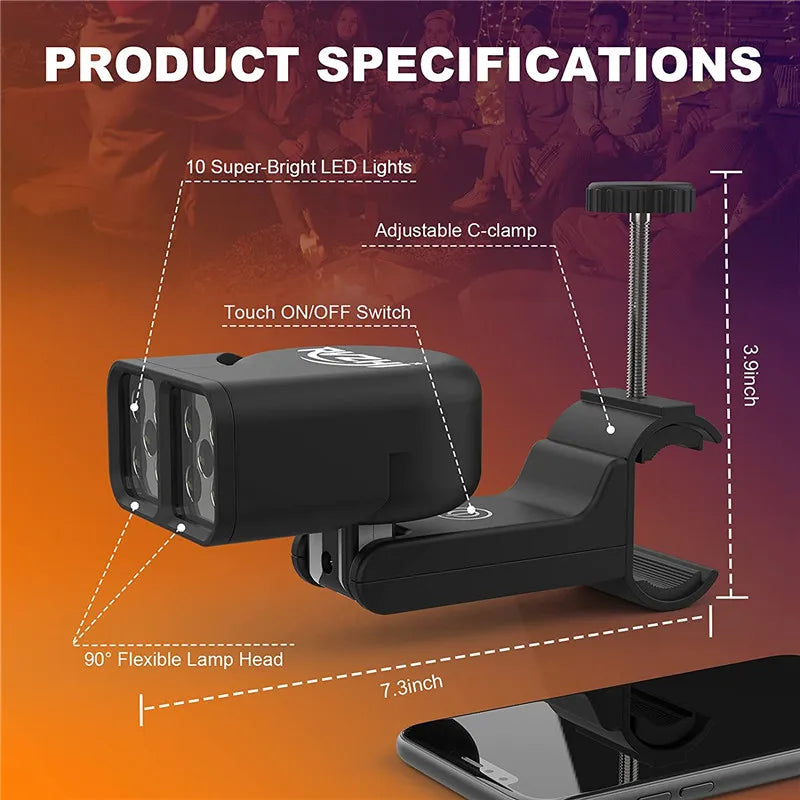Portable BBQ Grill Light LED Lights Flashlight Lighting Lamp with Handle Mount Clip for Barbecue Grilling Outdoor Accessory
