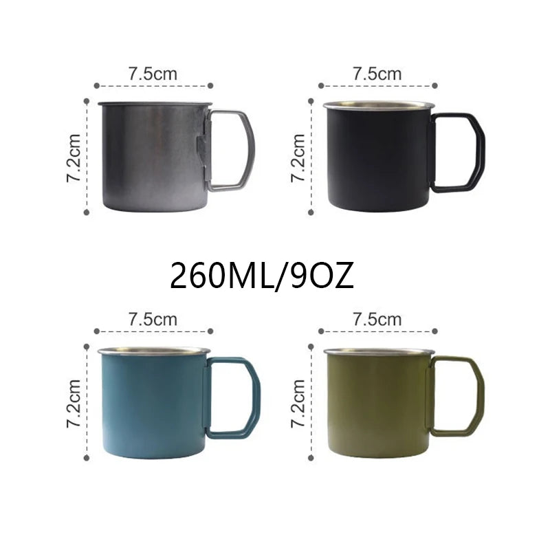 304 stainless steel Cup Mug 260ml Outdoor Water Cup Camping Picnic Water Mug Tableware with Foldable Handle