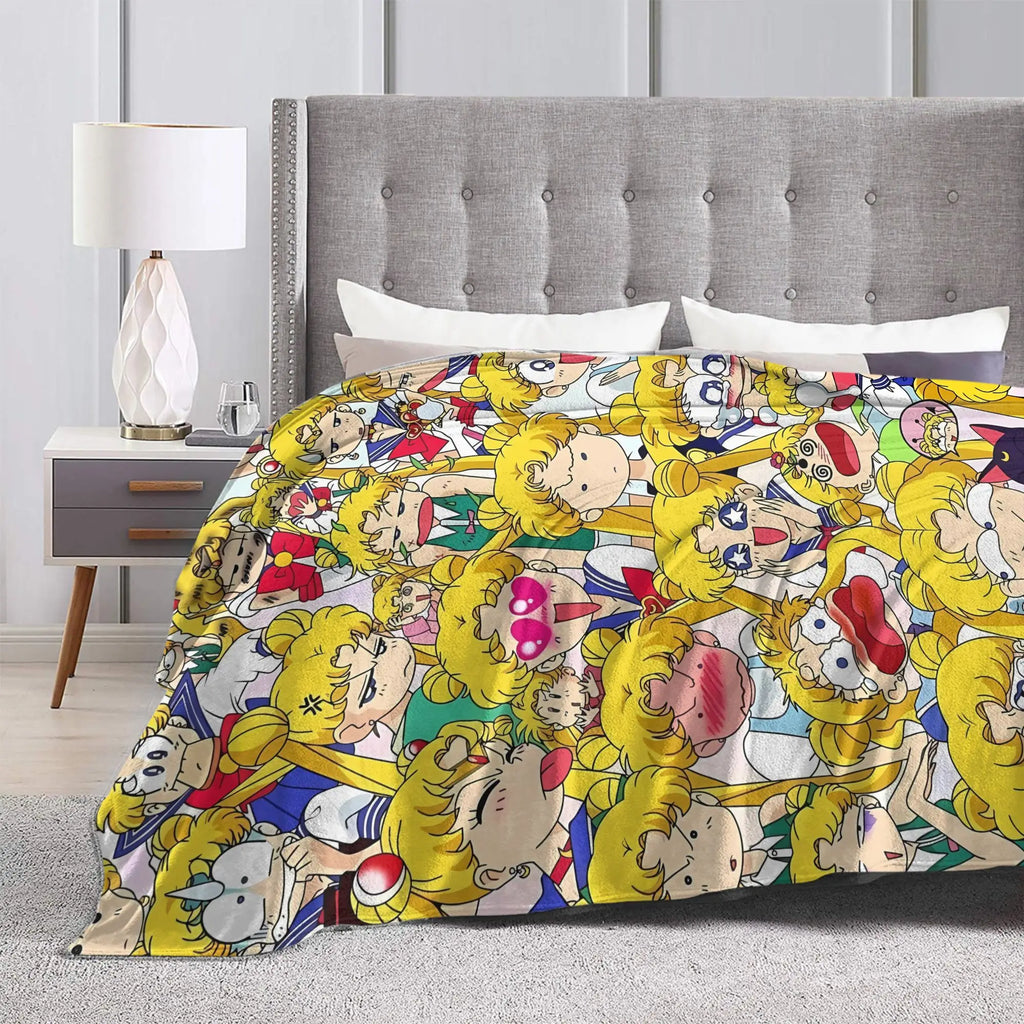 Warm Blanket Airplane Travel Kawaii Anime S-Sailors Moons Throw Blanket  Flannel Bedspread For Home Decor Novelty Sofa Bed Cover