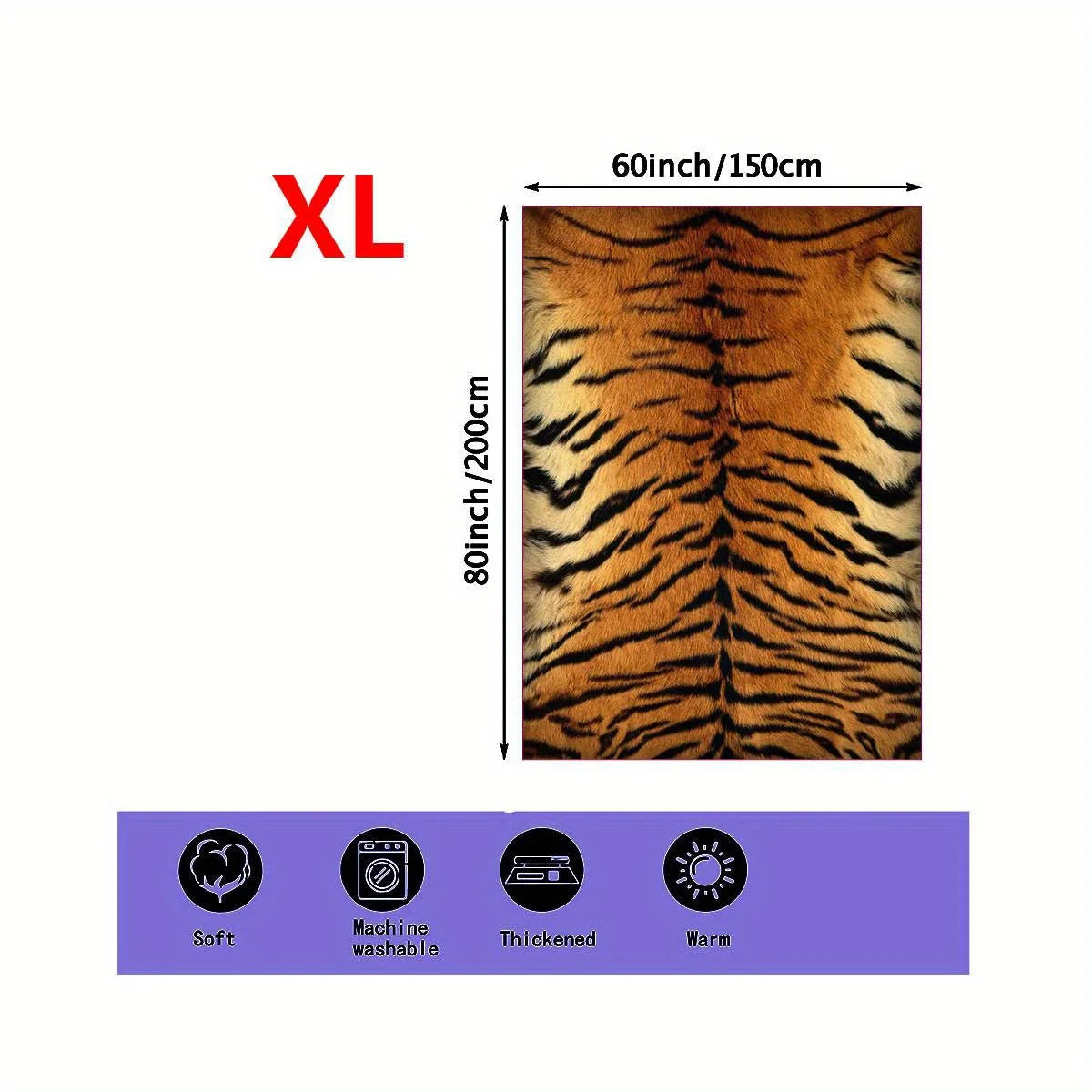 Wild Tiger: A Cozy, Luxurious Blanket with Realistic Tiger Fur Design, Perfect for Snuggling and Adding a Touch of Exotic Charm