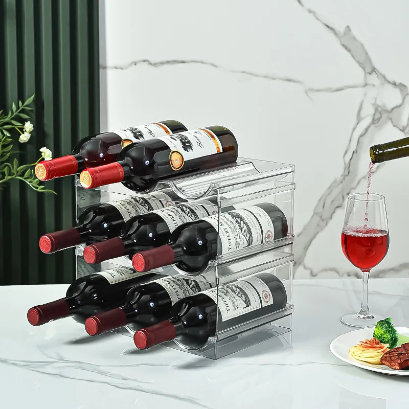 1pcDouble layer stackable cup holder for cabinets, kitchen storage and refrigerator, plastic refrigerator wine rack
