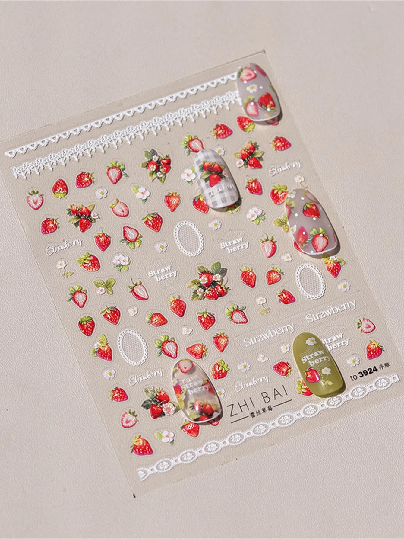 1PCS 5D Easter cute rabbit Stickers Lovely  Red Strawberry  Soft Embossed Reliefs Self Adhesive Nail Stickers Manicure Decals