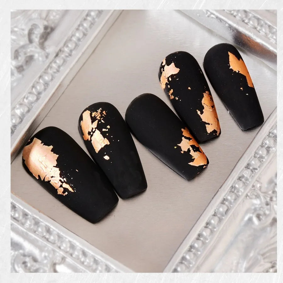 Hot Sale Nail Art Gold Foil Sheets - Golden Tin Foil Fragments + Glitter Stickers DIY Manicure Decals Set
