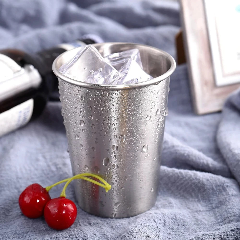 4Pack Stainless Steel Cup Pint Cup for Kids and Adult Tumbler Metal Cup 12oz Stackable Cup Drinking Glasses Travel Camping 350ml