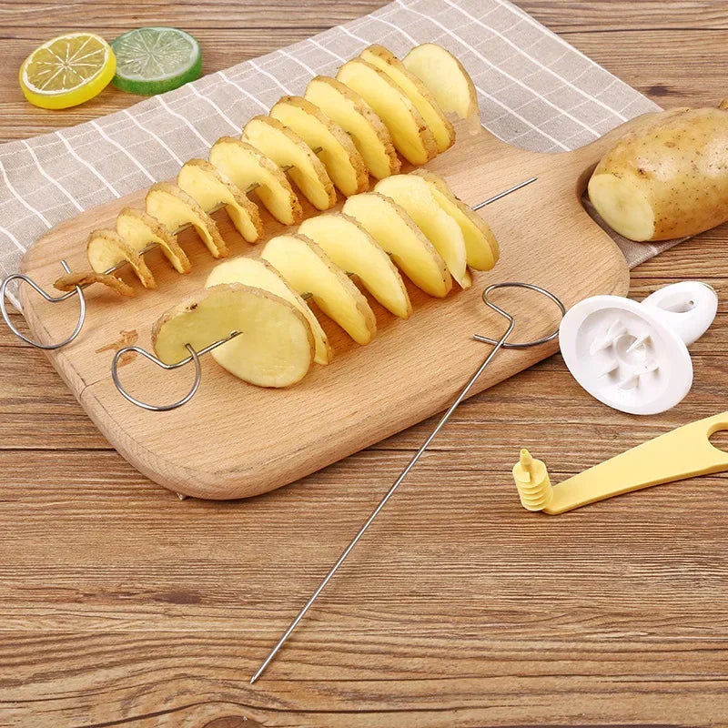 Protable Potato BBQ Skewers For Camping Chips Maker slicer Potato Spiral Cutter Barbecue Tools Kitchen Accessories kitchen gadge