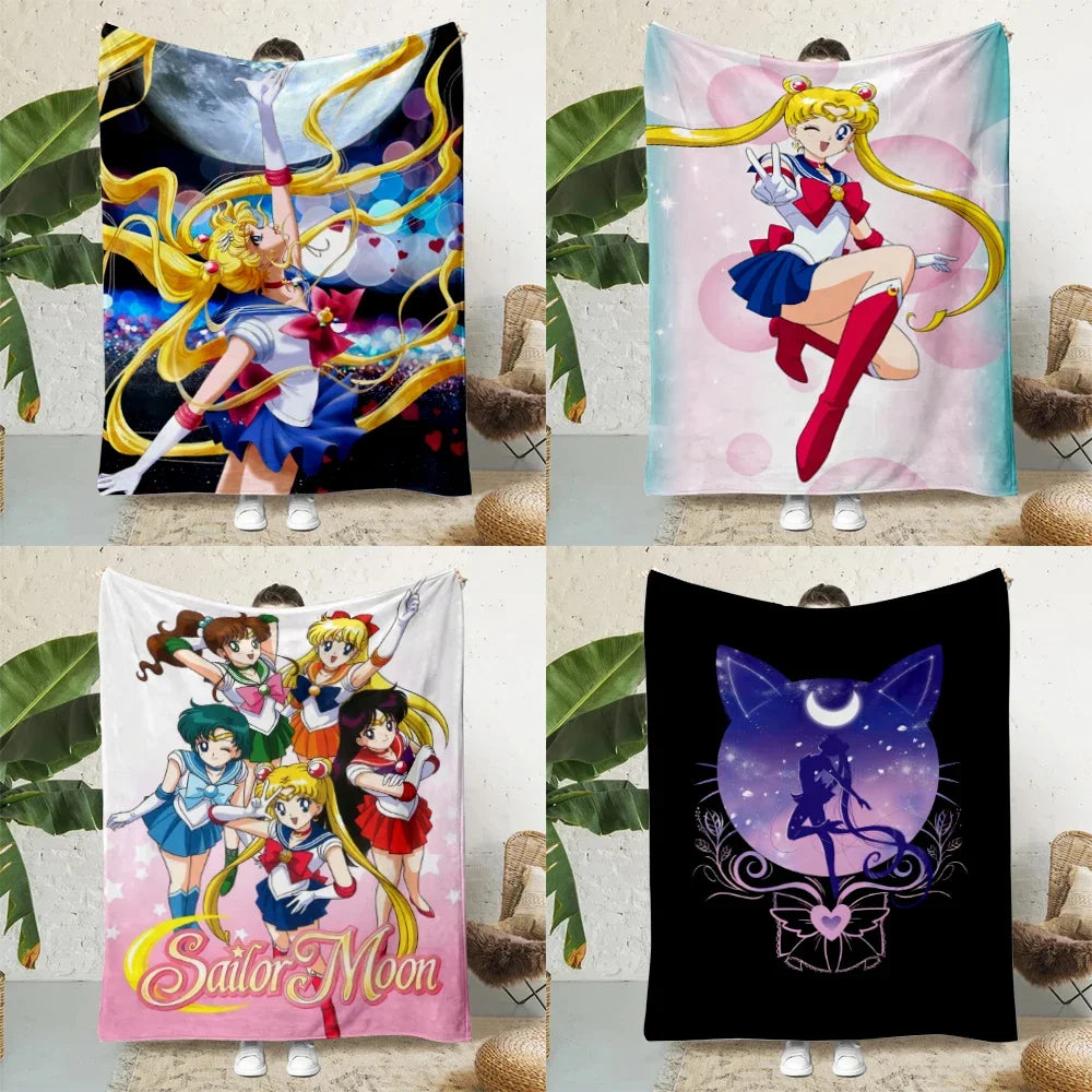 Anime Sailor Moons Cobertor Impresso, Cobertores Quentes de Piquenique Macio e Confortável, Viagem Doméstica,