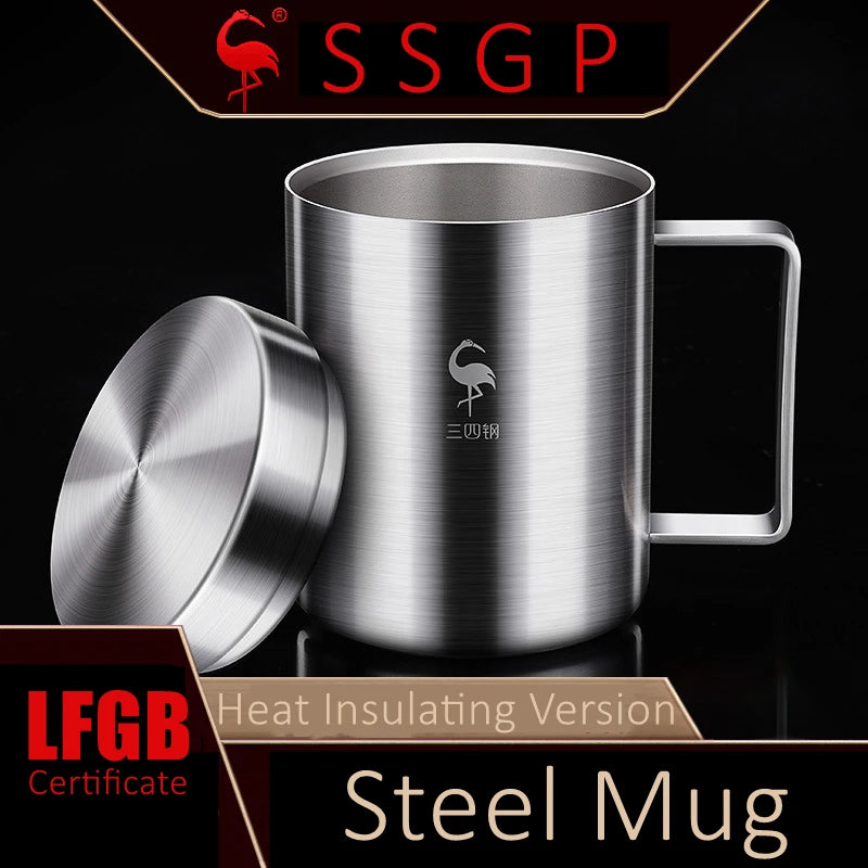 Heat Insulating LFGB Certificate 316 Stainless Steel Mug Water Cup Never Broken Mark Cup Dustproof Office Tea Milk Cup with Lid