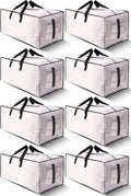 8 Pack Large Strong Bags With Zippers & Carrying Handles Water-Resistant - Heavy Duty Storage Tote For Space Saving,