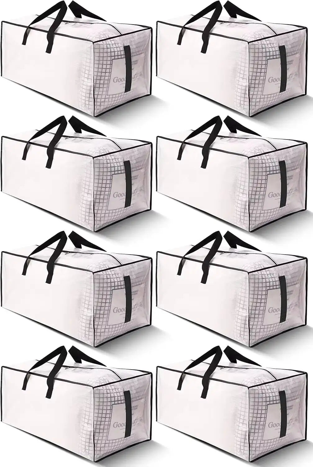 8 Pack Large Strong Bags With Zippers & Carrying Handles Water-Resistant - Heavy Duty Storage Tote For Space Saving,