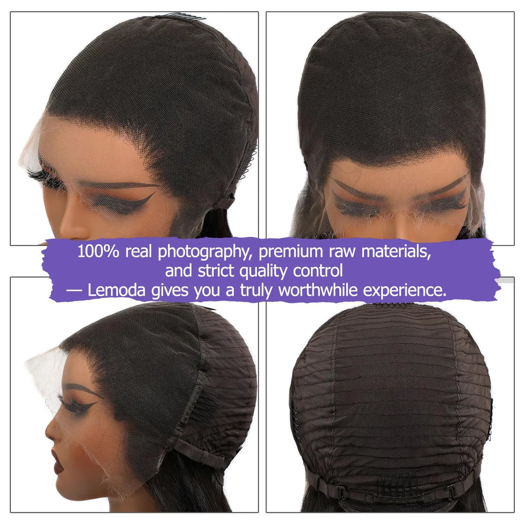 Lemoda Full 13x6 SKINLIKE Real HD Lace Full Frontal Wigs 15A Brazilian Straight Virgin Human Hair Wigs 200% Density Frayed Ends