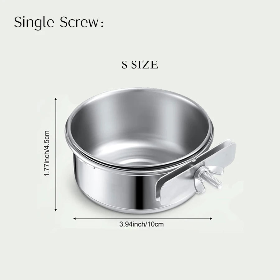 Bird Feeder Parrot Rabbit Hamster Pet Food Dish Water Cup Stainless Steel Clamp-on Water Drinker Cage Cup Hanging Bowl