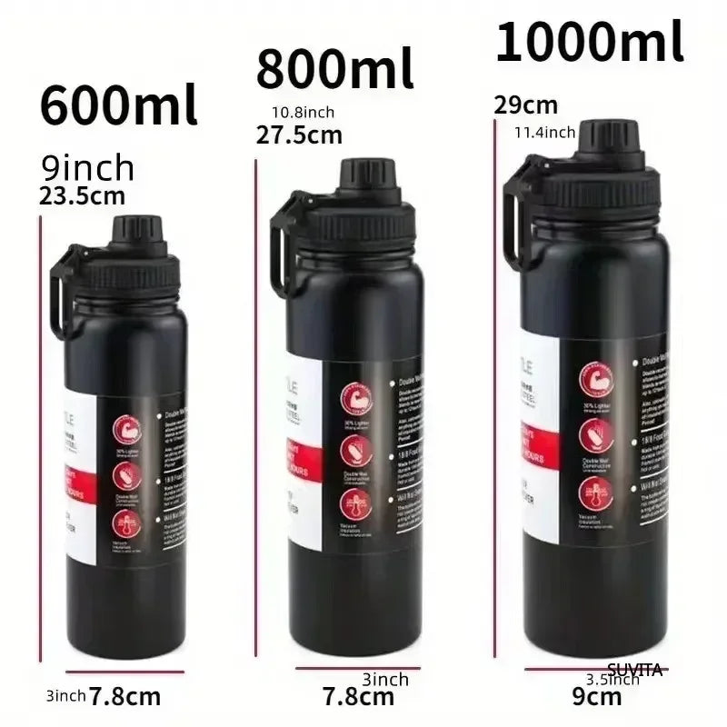 Outdoor Thermos Water Bottle Stainless Steel Insulated Cup Keeps Cold and Heat Thermal Mug Travel Vacuum Flasks 600/800/1000ML