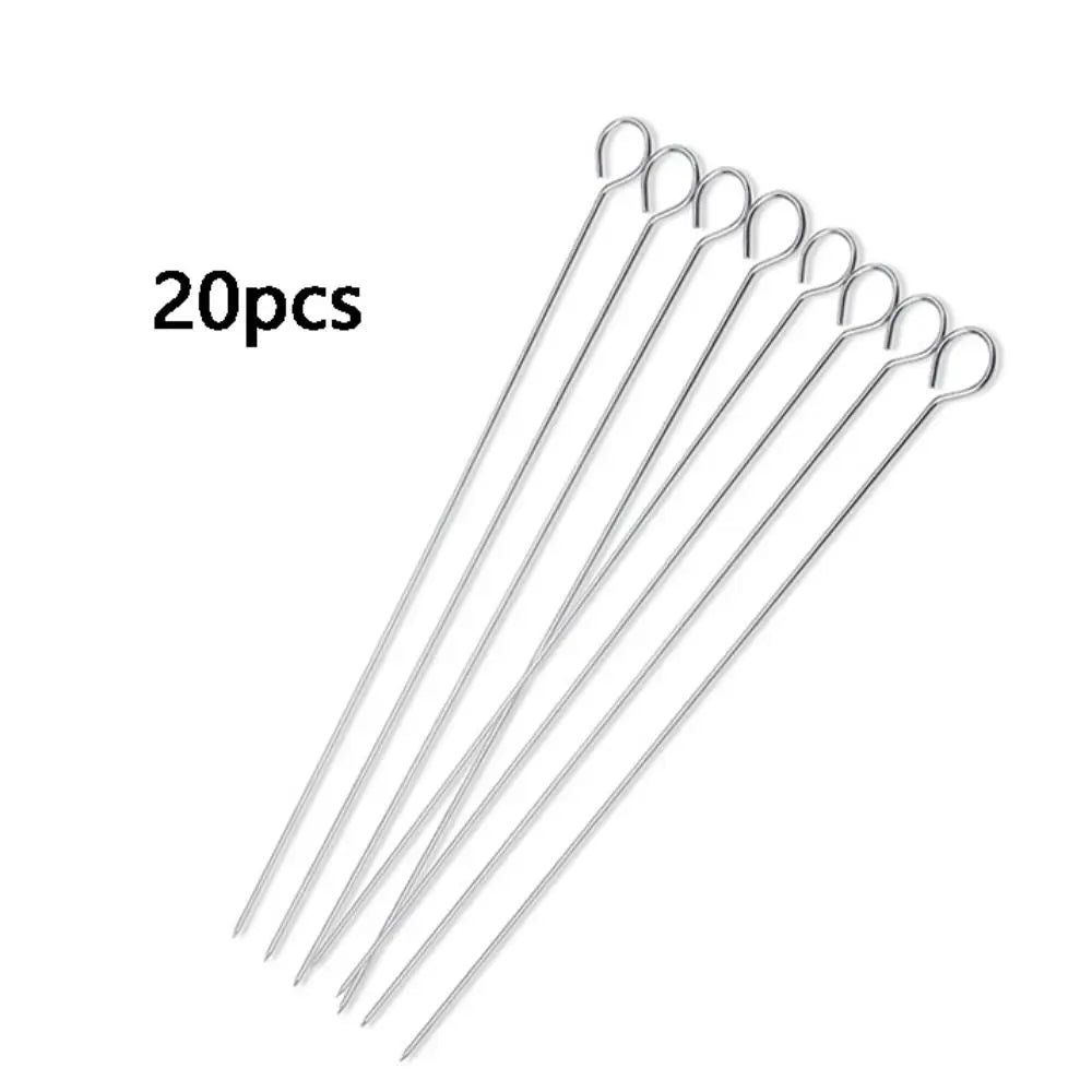 20pcs Reusable Stainless Steel Barbecue Skewer Ringed Kabob Skewers Roast Goose Needle 20/25/30cm BBQ Skewers Hanging furnace