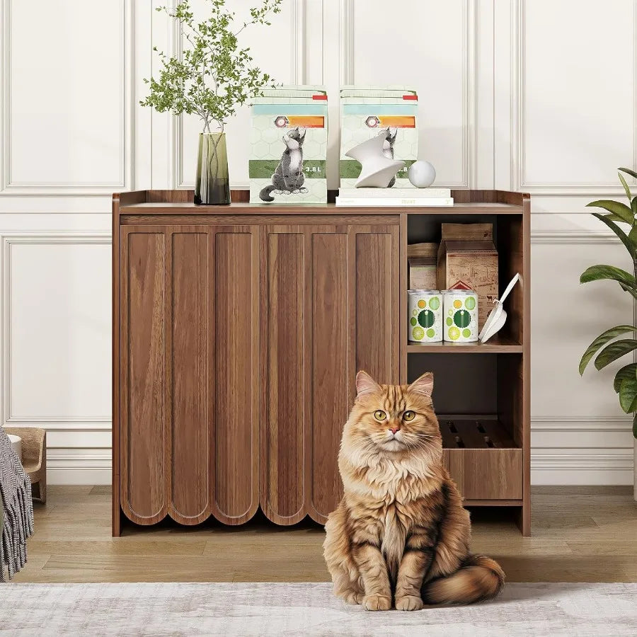 Large Litter Box Enclosure with Integrated Litter Collector for Automatic Litter Box Compatibility Including Litter Robot 3 and