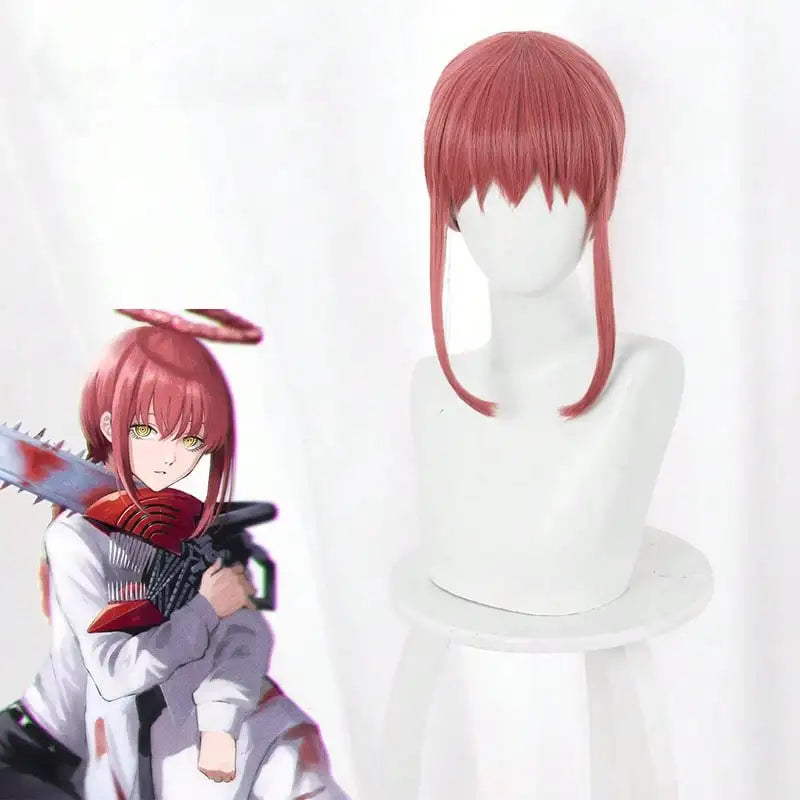 Long Dark Pink Makima Wig Synthetic Anime Cosplay Wigs With One Braid Heat Resistant Cosplay Synthetic Wigs Halloween Party
