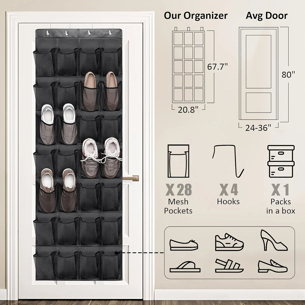 1pc 14/28/40-Grid Transparent Fabric Hanging Organizer Foldable Storage Bag For Shoes Underwear | 24-hour Shipping