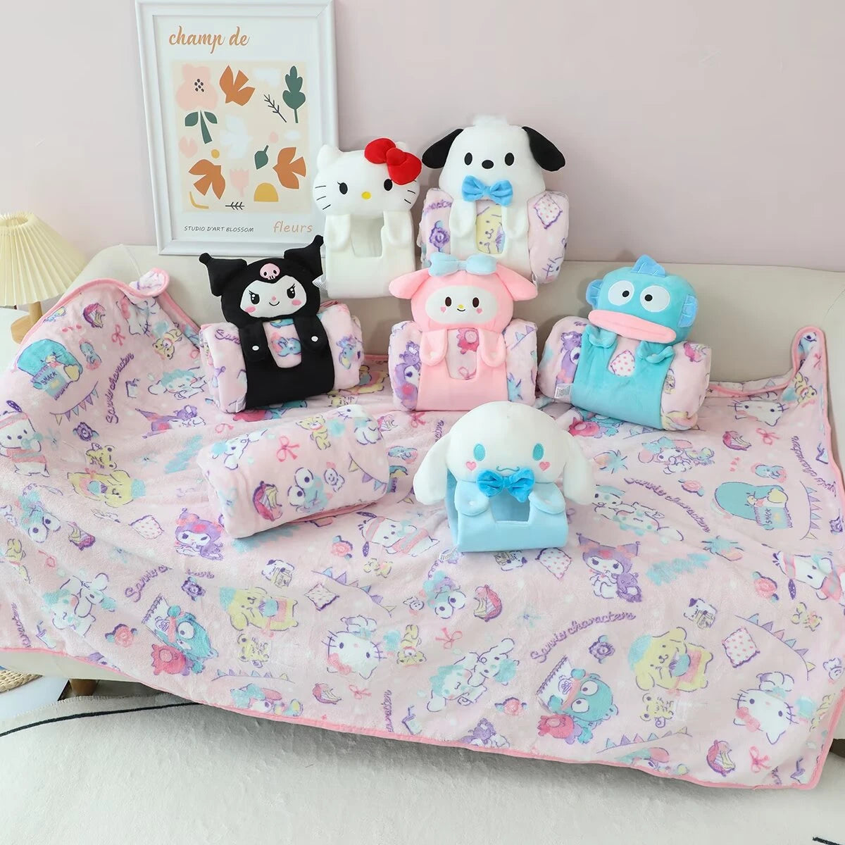 Lovely Kuromi My Melody Nap Blanket Kawaii Japanese Style Portable Travel Blanket Car Blanket Cartoon Nap Blanket Gifts Child