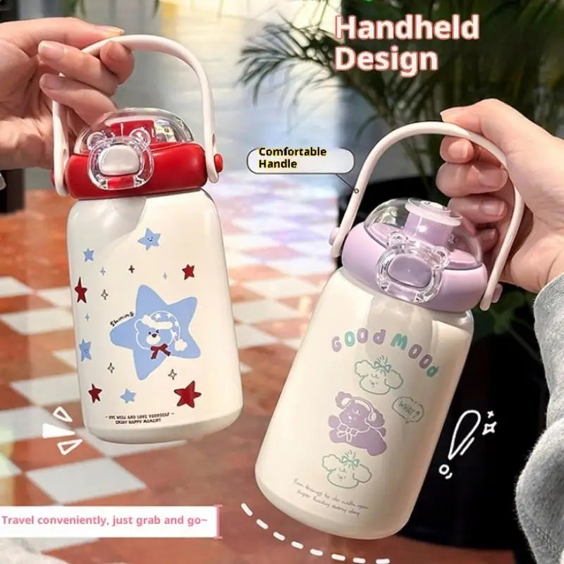Cute Straw Children's Stainless Steel Thermos Cup Portable Kettle Simple Design 304 Steel Water Bottle for Kids