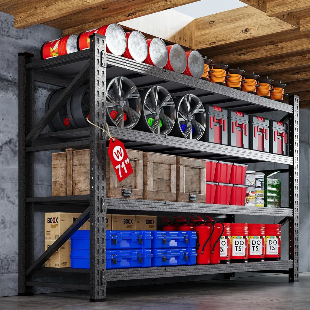 71”W Garage Shelving Units, 5000LBS Storage Shelves Heavy Duty, 24" Deep Metal Shelving Rack, 4 Tier Large Tall, Customized