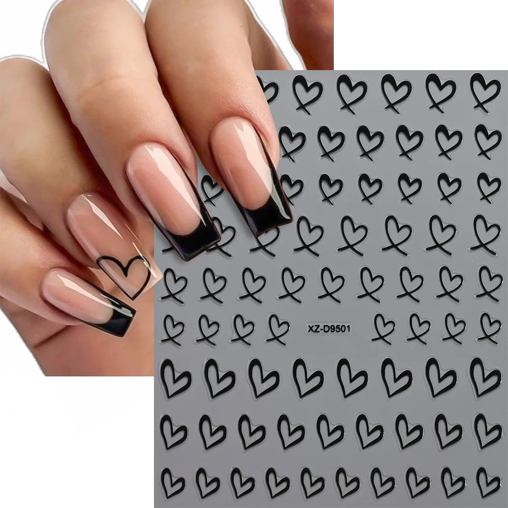 8pcs 3D Valentine's Day French Lines Love Nail Art Stickers Sweet Love-Heart Nail Decals DIY Self-Adhesive Slider Manicure Decor