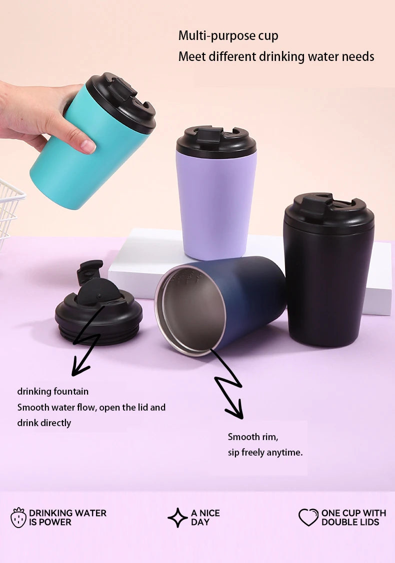 350ML Creative 304 Stainless Steel Travel Mug Coffee Mug Double Wall Vacuum Insulated Tumbler Wide Mouth Tea Cup with Lid