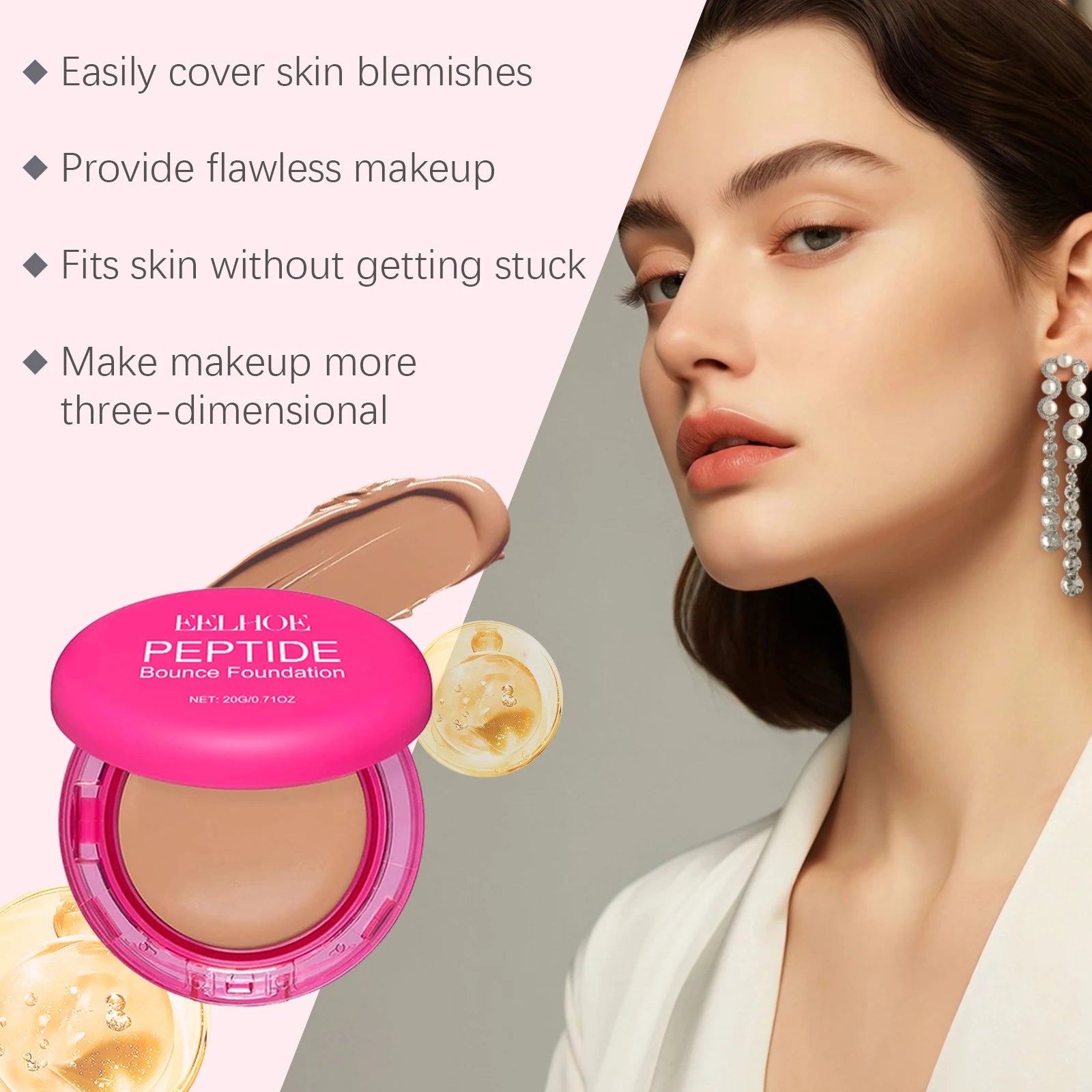 EELHOE Peptide Bounce Foundation Cream Full Coverage Long-Lasting Moisturizing Brighten Skin Tone 3 Colors