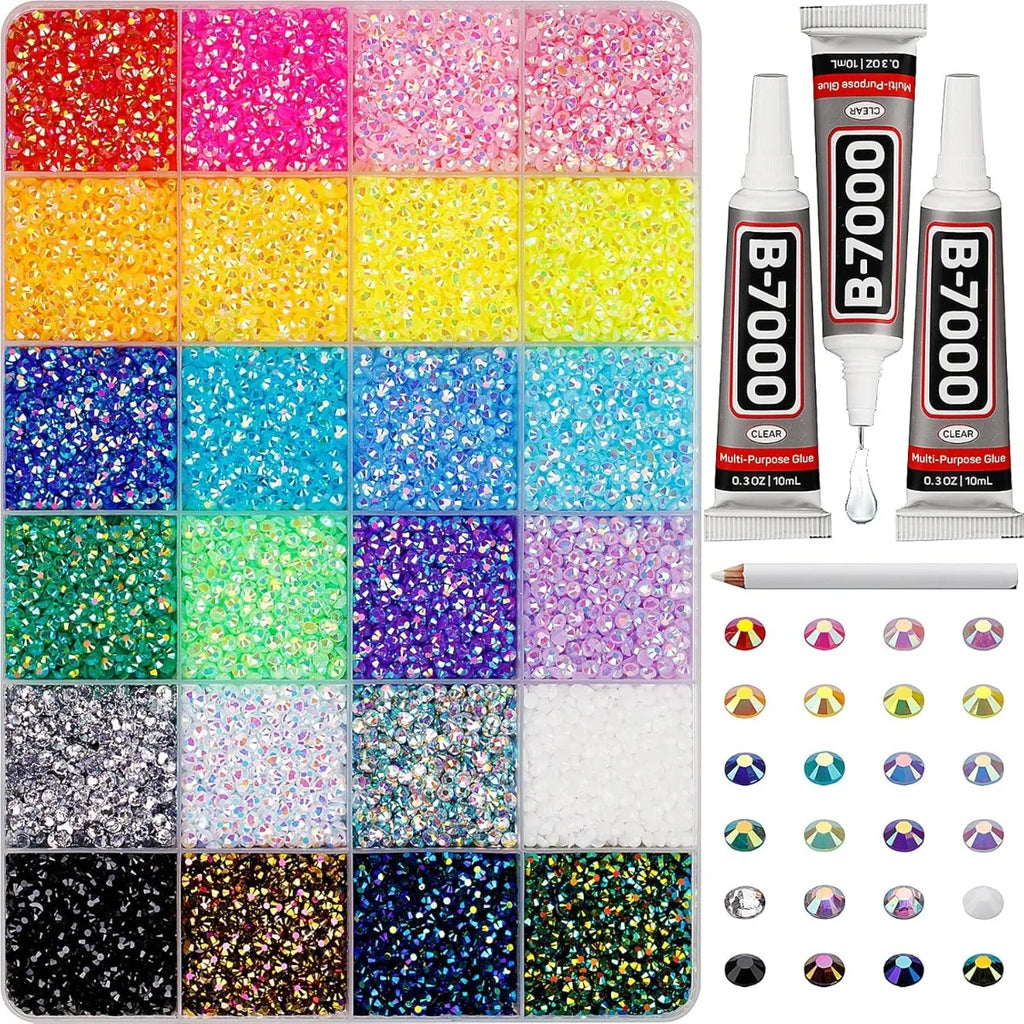 30000Pcs Rhinestones for Bedazzling, 3mm Bedazzler Kit with Flatback Rhinestones for Clothes Crafting Crafts Nails Clothing
