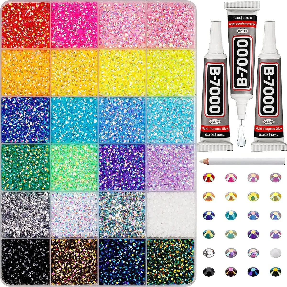 30000Pcs Rhinestones for Bedazzling, 3mm Bedazzler Kit with Flatback Rhinestones for Clothes Crafting Crafts Nails Clothing