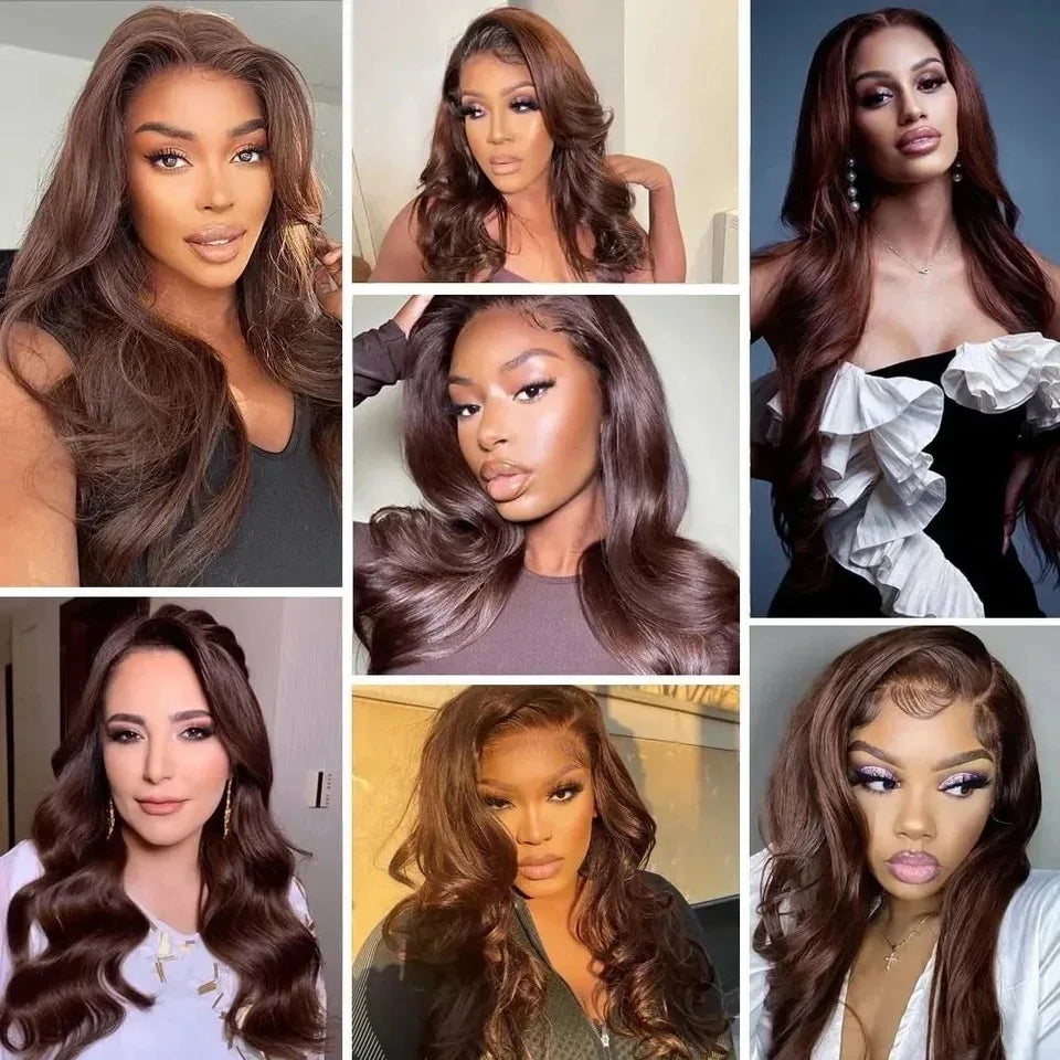 Loose Wave Brown Chocolate Color Synthetic 13X4X1 Lace Front Wig For Black Women Prepucked Bleach Knots Glueless Wig Daily Party