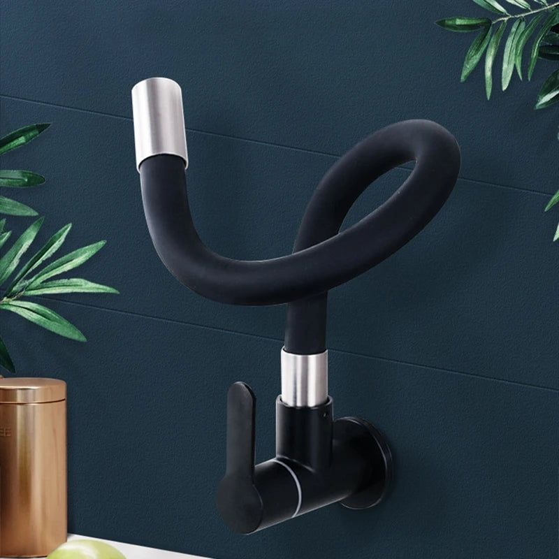 1PC SUS304 Stainless Steel Kitchen Faucet Universal Telescopic Tube Single Cold Tap Wall Mount Thread G1/2'