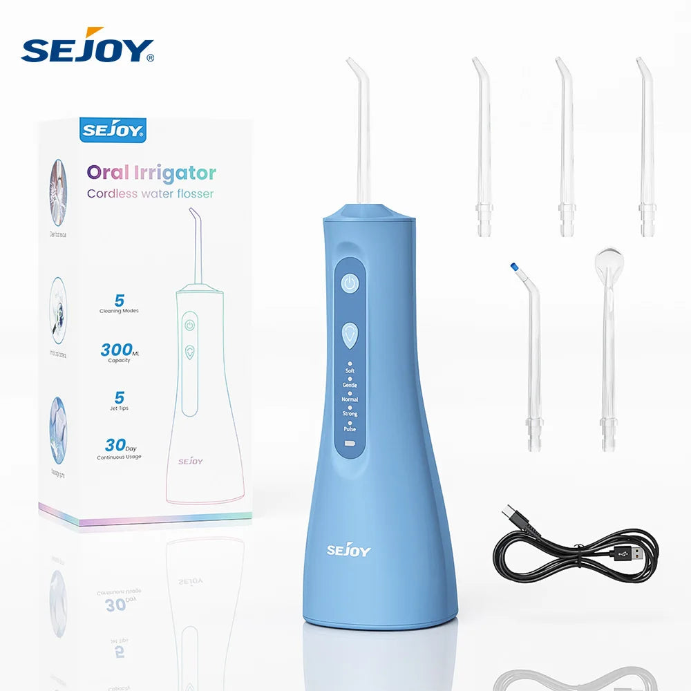 Sejoy Electric Water Flossers Oral Irrigator Rechargeable Portable Dental 5 Modes Water Tank Teeth 300ML Waterproof Cleaner