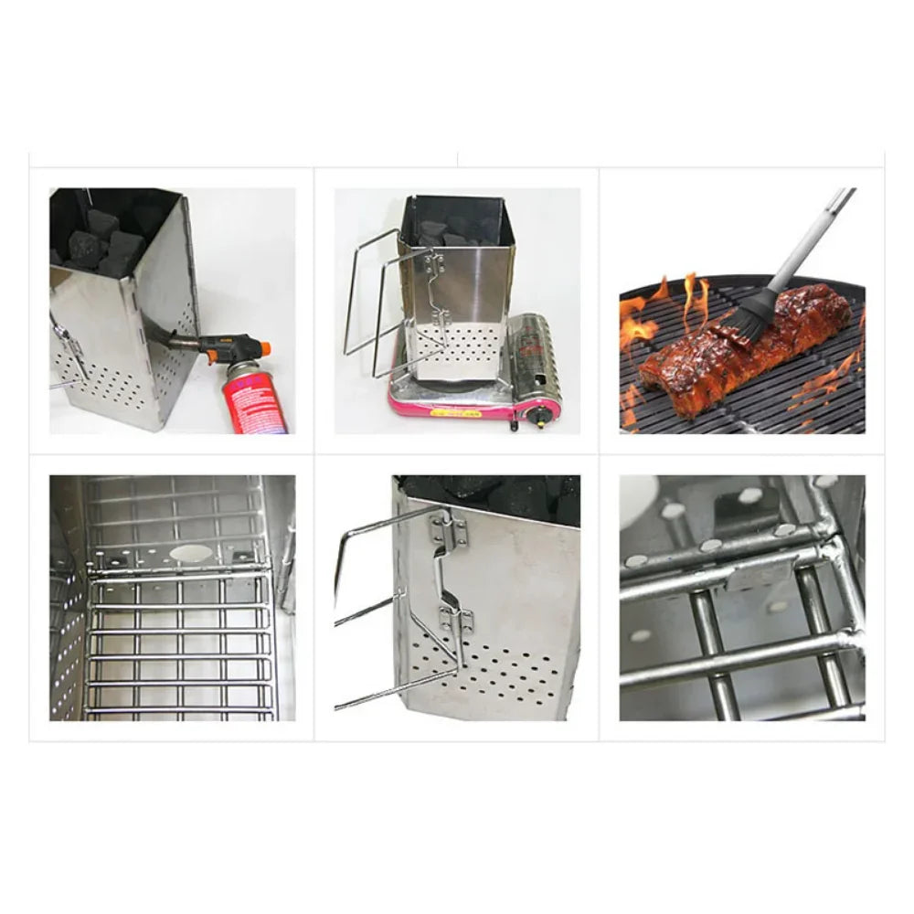 SUS Portable Charcoal Starter Outdoor Barbecue Grill Fire Starter Folding Carbon Stove BBQ Grill Heating Stove