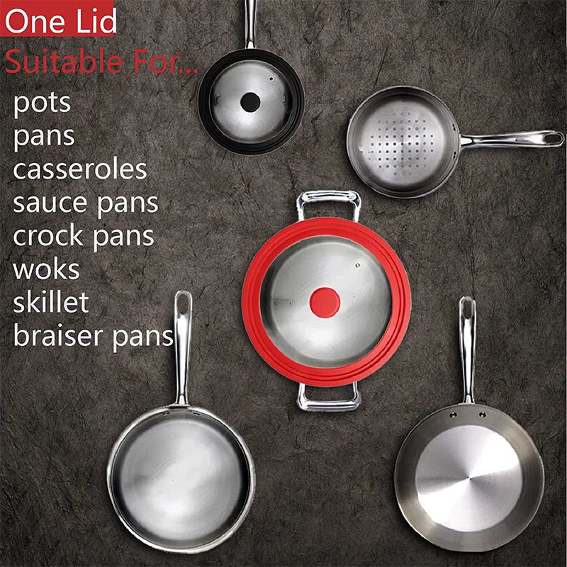 20-26-28-32cm Visual Pot Lid Multifunctional Glass Wok Pan Lids Cover Heat Resistant for Frying Round Silicone Cookware Part