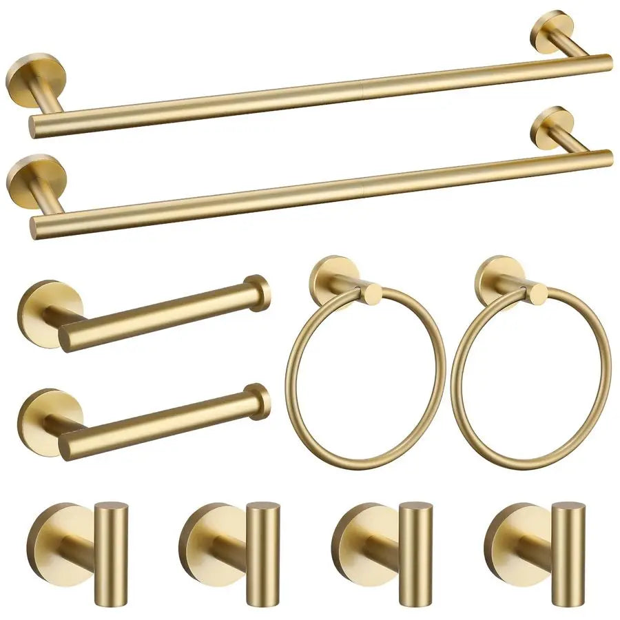 Gold Towel Bar Set 10 Pieces Bathroom Hardware Accessories Set Towel Rack Set for Bathroom SUS304 Stainless Steel Toilet Paper H