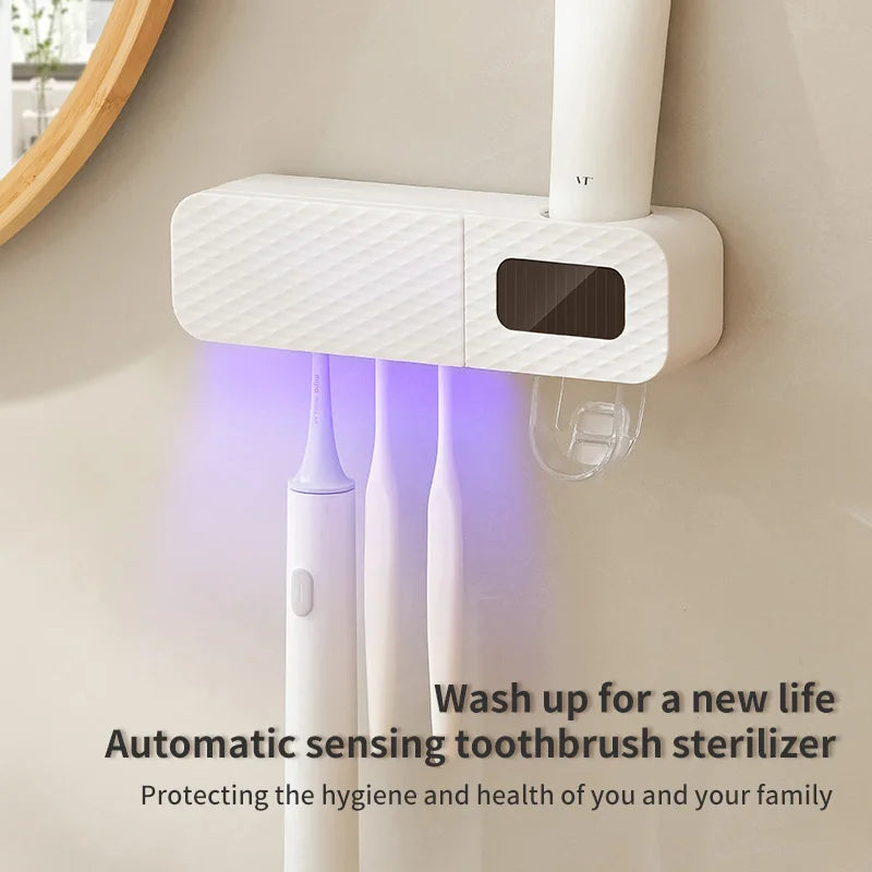 1 smart toothbrush rack wall mounted 3-slot toothbrush intelligent drying rack, toothpaste dispenser, household daily necessitie