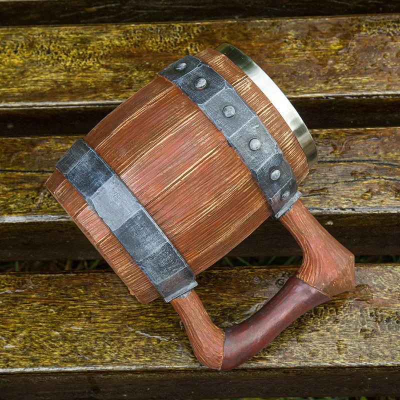 New Wooden Barrel Beer Cup Creative Large Capacity Bar Mug Water Cup Personalized Imitation Wood Stainless Steel Cup
