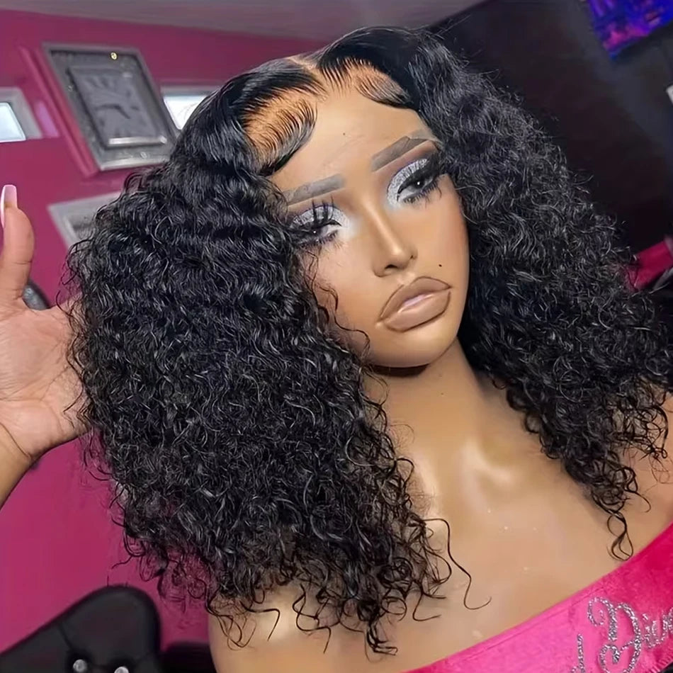 Luxury Curly Short Bob Wigs Human Hair Lace Front Wig for Black Women Water Wave Deep Curly 13X4 Hd Transparent Lace Frontal Wig