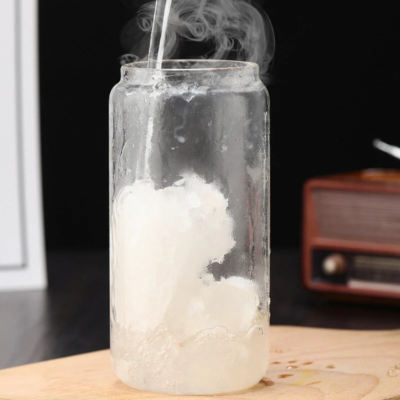 450/550ml Glass Cup with Wooden Lid and Straw Travel Transparent Bubble Tea Cup Milk Beer Can Cocktail Mug Beverage Glassware