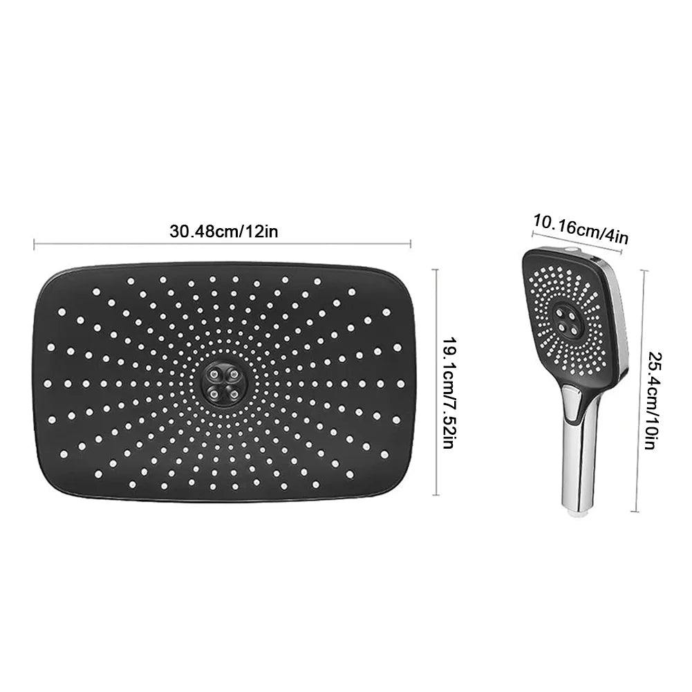 12 Inch Rain/Rainfall Shower Heads 3+1 Settings Top Spray Wall-Mount Shower Set with Extension Arm Handheld Top Spray Showerhead