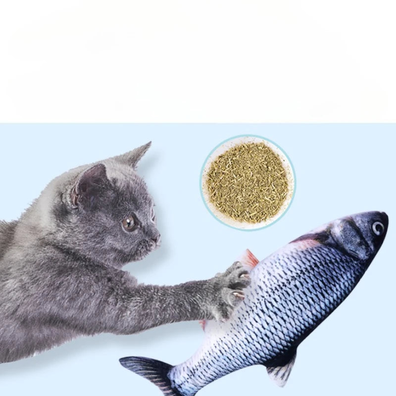 Cat Plush Electric Interactive Toy Imitation Grass Fish Shaped USB Kitten Chew Toy Teeth Cleaning Bite Resistant Cat Accessories