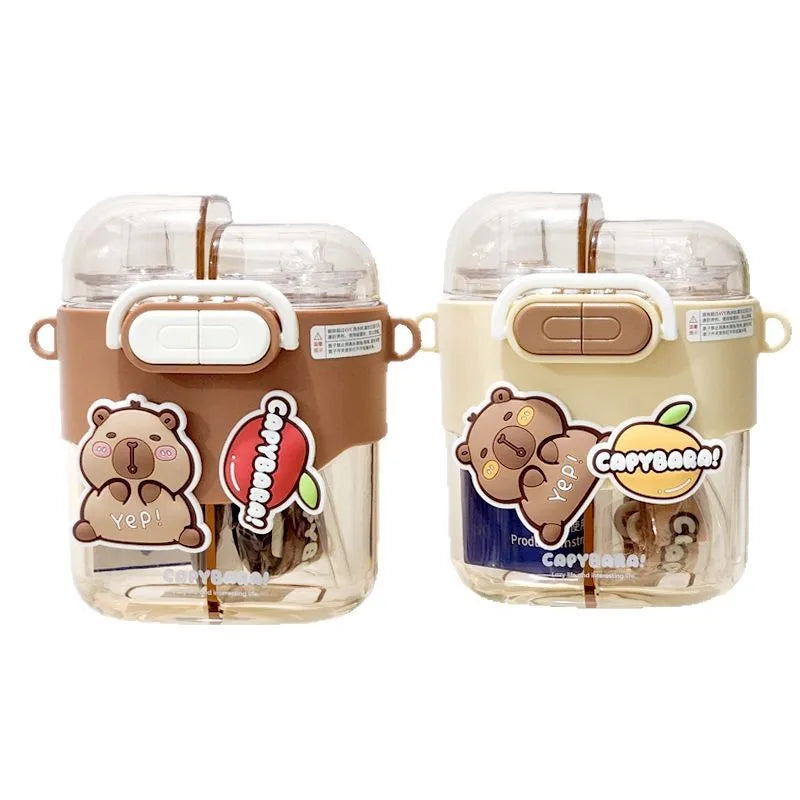 kapibara 600ml cartoon double drink sub-warehouse plastic water bottle kids Capybara outdoor portable plastic summer cup student