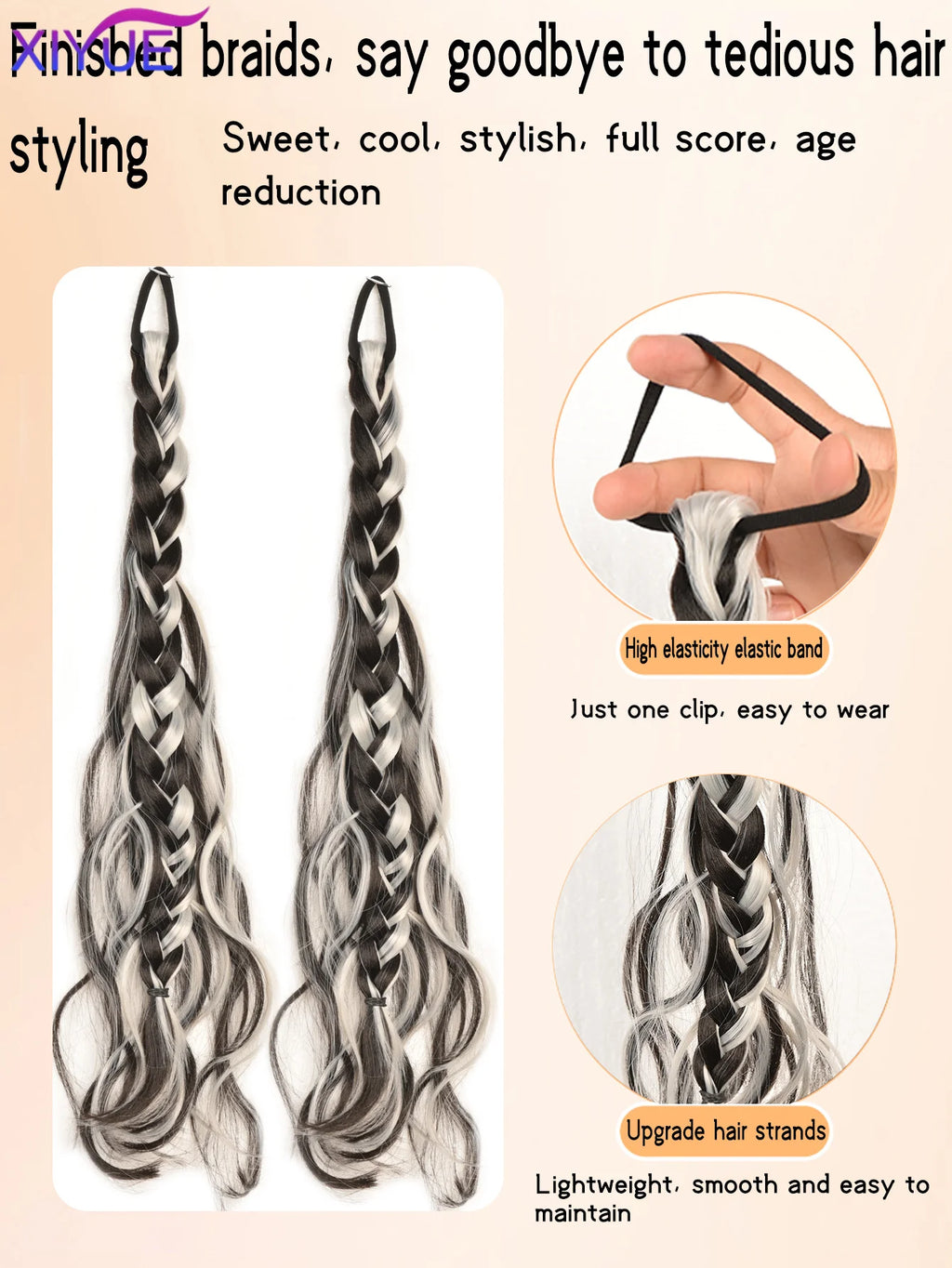 Synthetic messy braid, pink blue grey wig braid, boxer braid wig women ponytail new Chinese Fried Dough Twists long braid