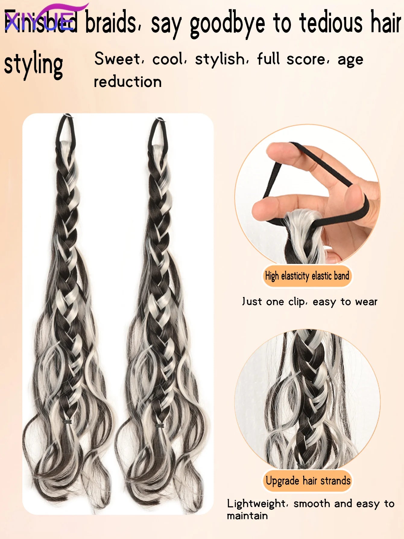 Synthetic messy braid, pink blue grey wig braid, boxer braid wig women ponytail new Chinese Fried Dough Twists long braid
