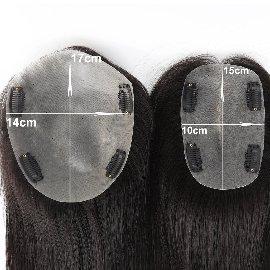 Silk Skin Base Topper for Women PU Toupee with Clips in 14x17cm Natural Scalp Real Virgin European Human Hairpieces Dark Brown