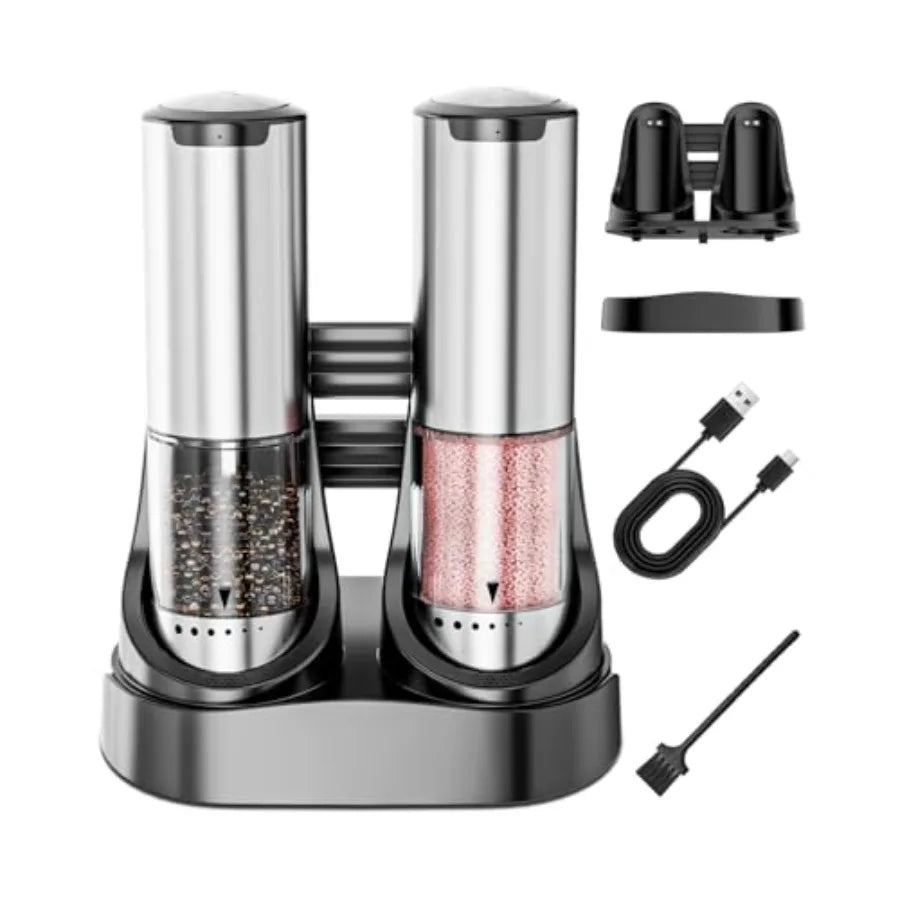 Electric Salt and Pepper Grinder Set with 6-Grind Settings and Anti-Misoperation Top Design Detachable Base and Transparent Con