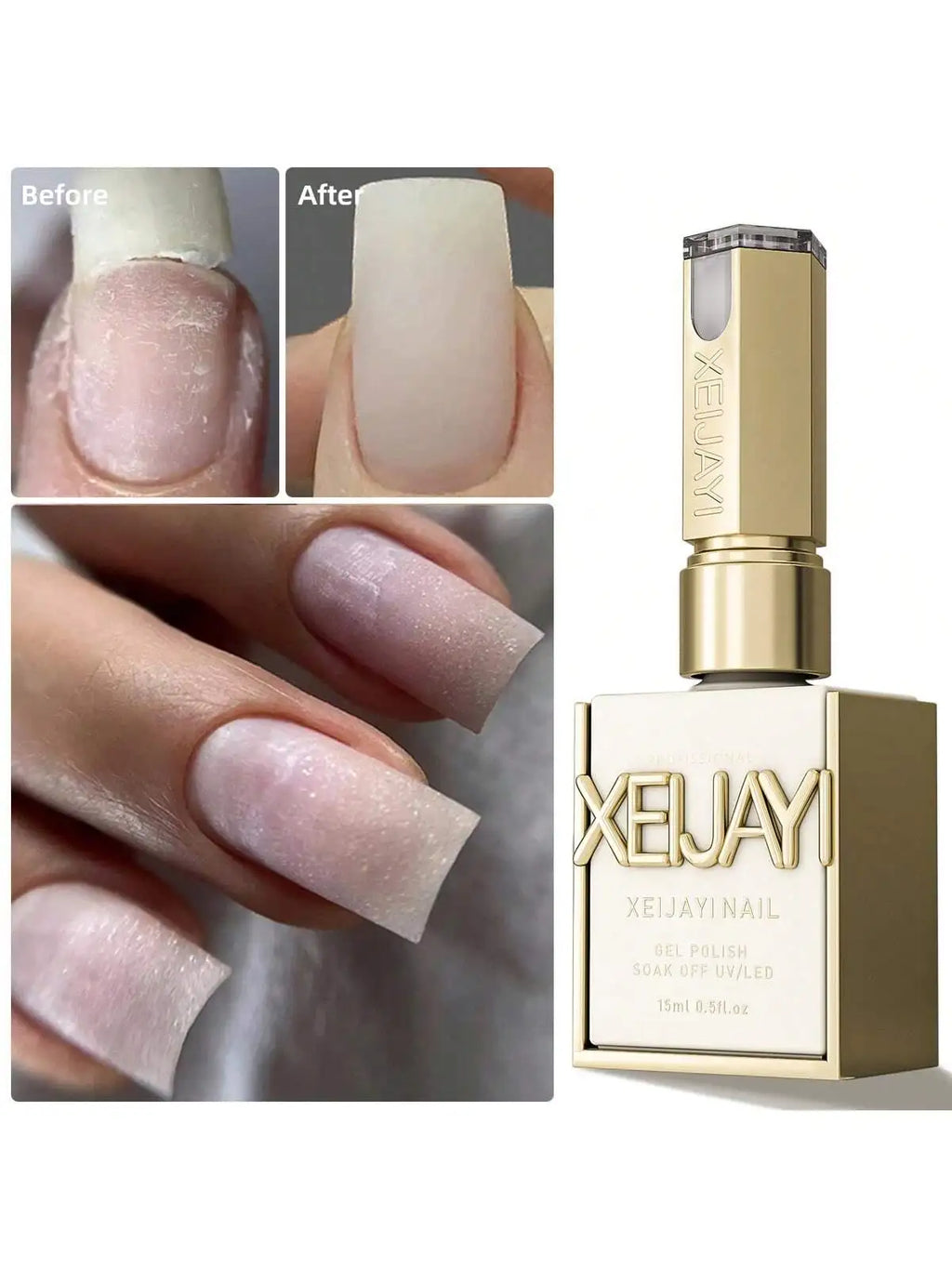 XEIJAYI 3pcs 15ml Fiber Rubber Base Gel Nail Polish Starter Pure Soak Off No Wipe Nail Gel Polish Suitable For Home Manicure DIY