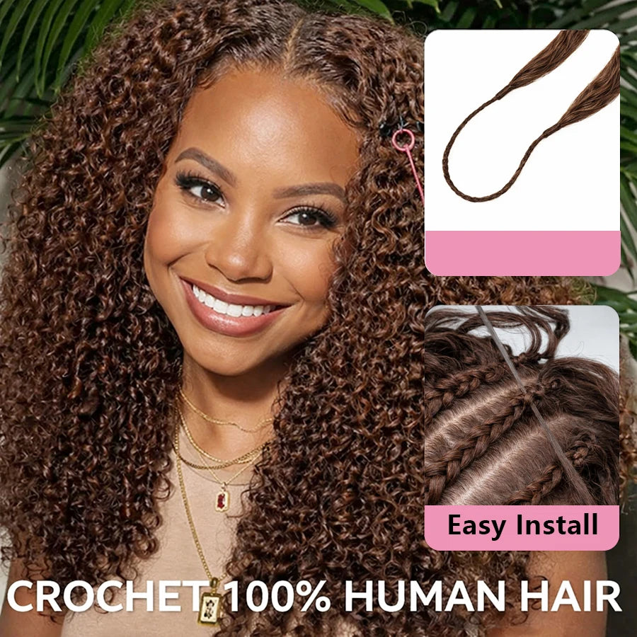 Brown Kinky Curly Crochet Human Hair Invisible Knotless Pre-Separated Small Spirals Curly Crochet Hair For Black Women Braiding
